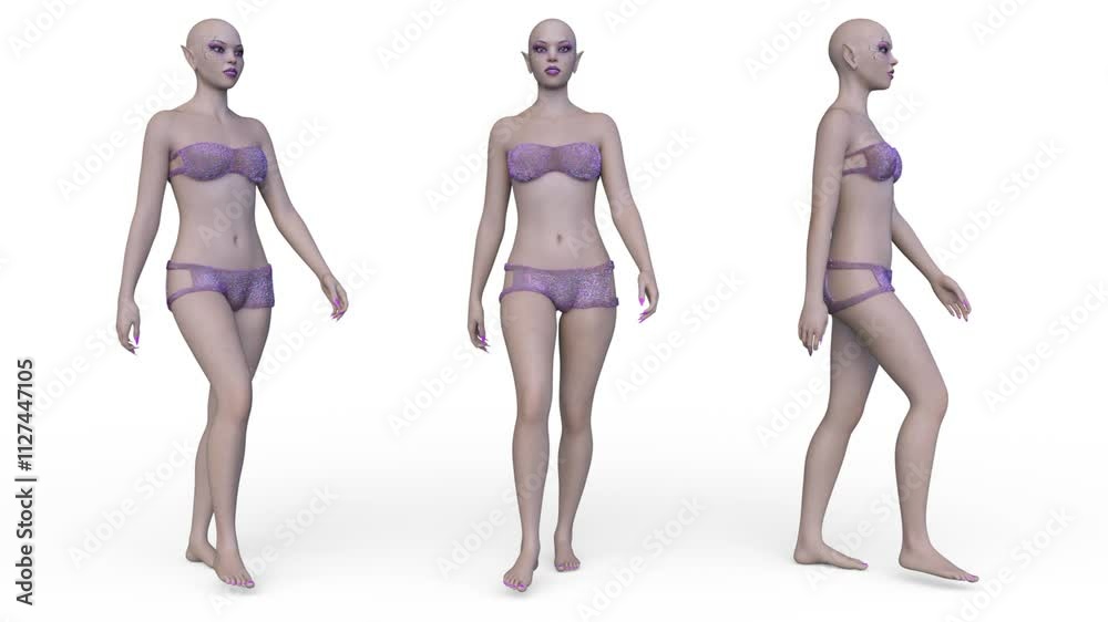 歩く女性エイリアン　3DCGレンダリング