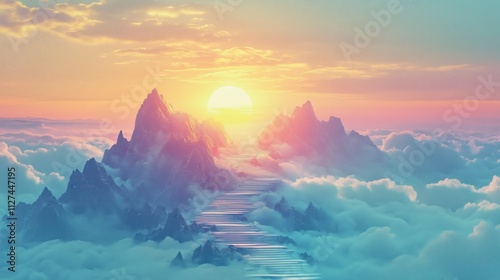 Berggipfel im Morgenlicht über den Wolken