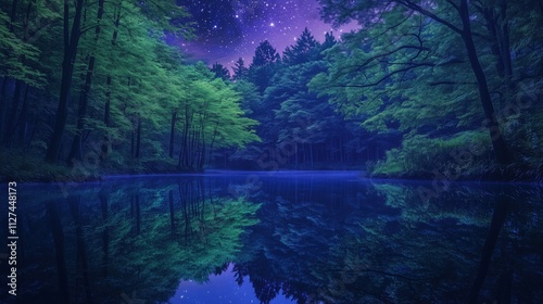 Nachtwald am glitzernden See