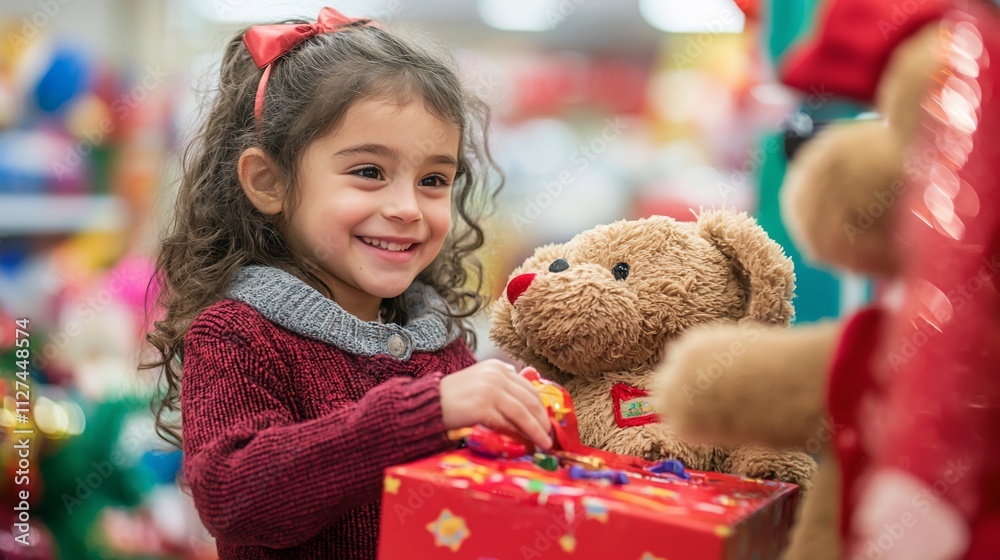 Happy girl with teddy bear and gift. Happy girl with teddy bear and gift.