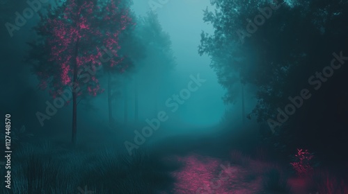 Düstere Waldszene mit mystischem Nebel