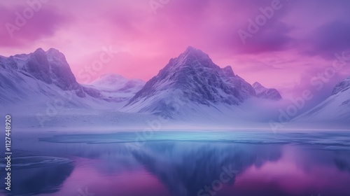 Pinkfarbene Berglandschaft mit ruhigem See