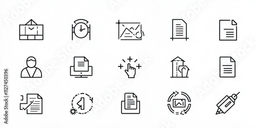 Set of Simple Line Icons for Document Management and Workflow