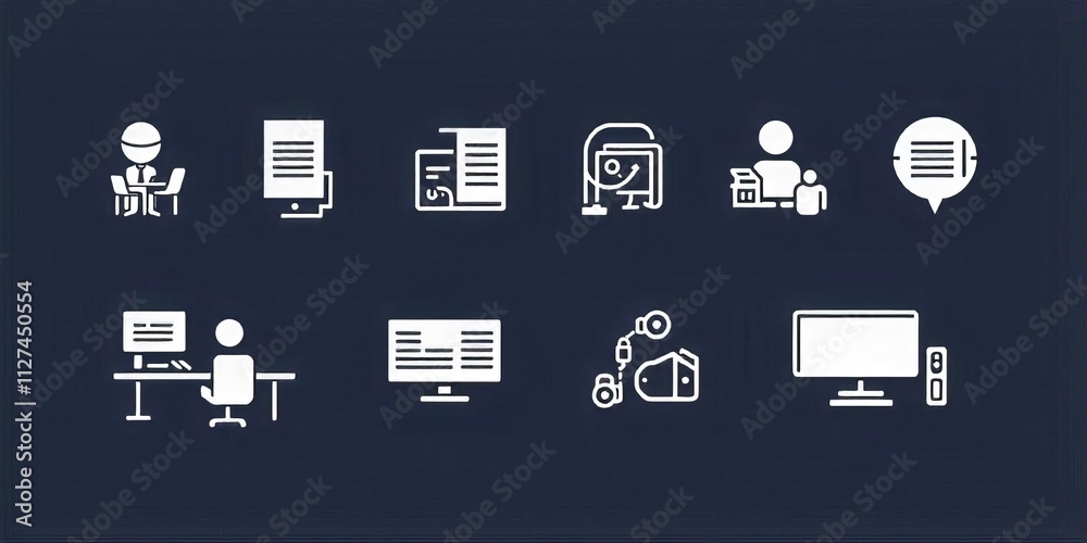 Fototapeta premium Modern Office Workflow Icons Set