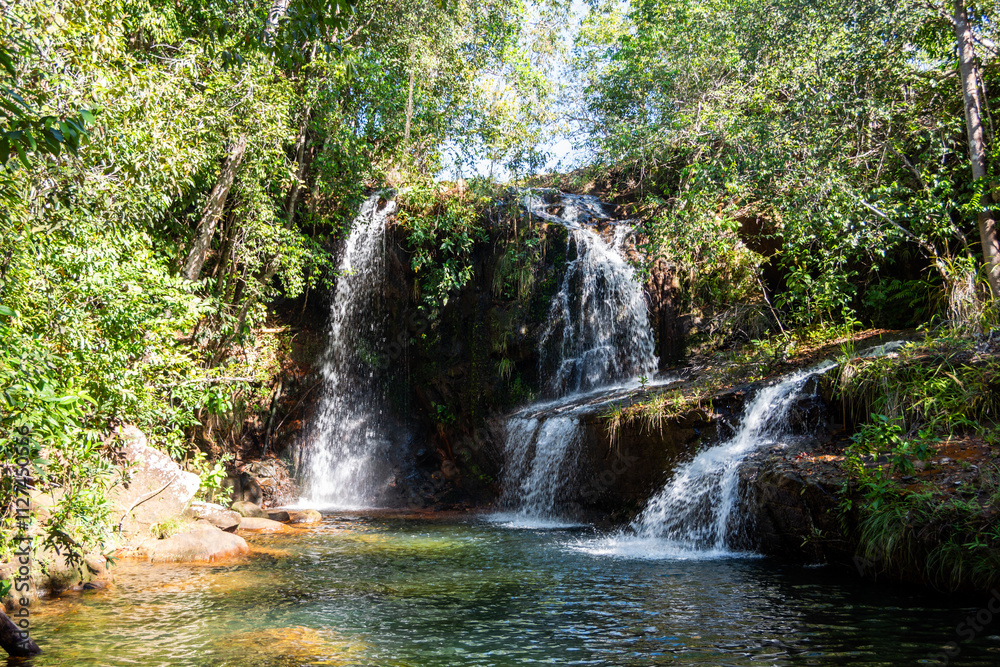 Obraz premium View of Naked Waterfalls (Cachoeira dos Pelados) at Serras Gerais - Almas, Tocantins, Brazil
