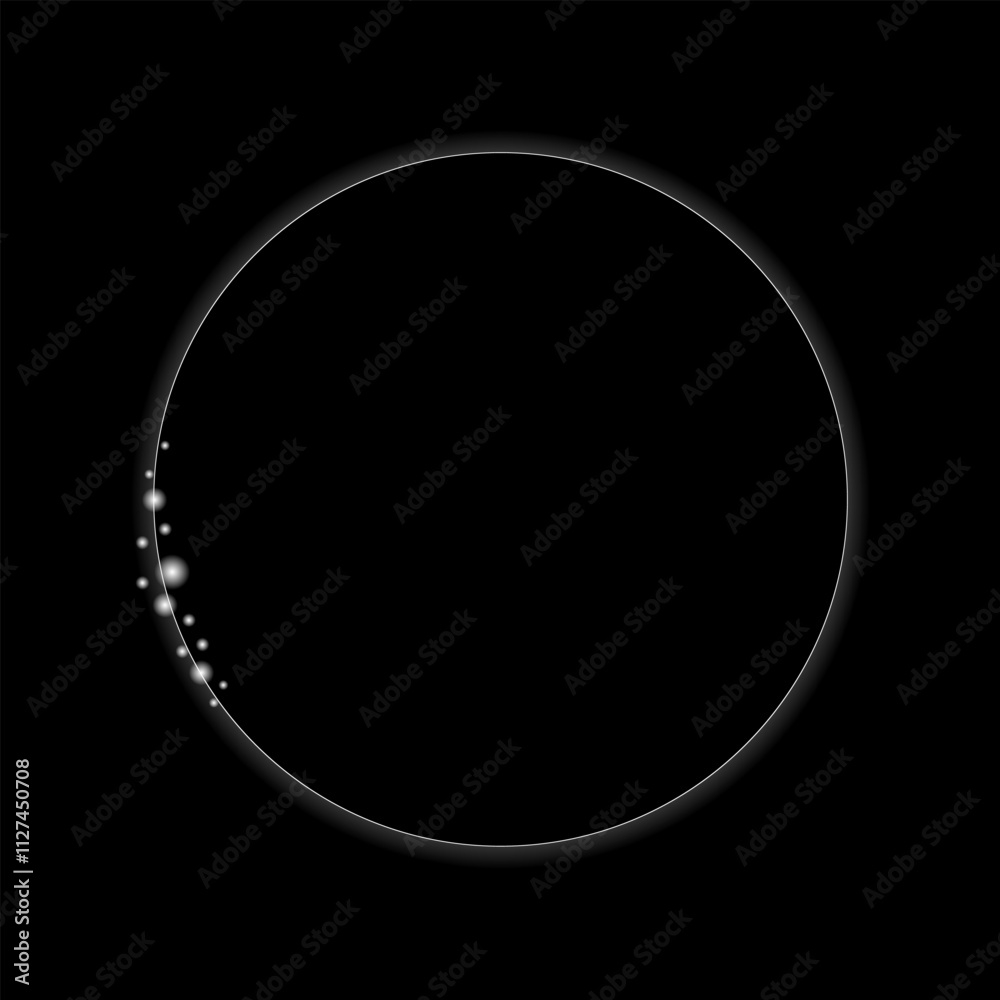 Magic round glowing white frame with sparks on black background. Vector illustration. Magic round glowing white frame with sparks on black background. Vector illustration.