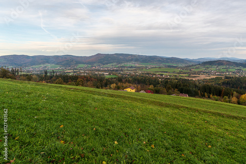 Beautiful view above Dolni Lomna village in Czech republic