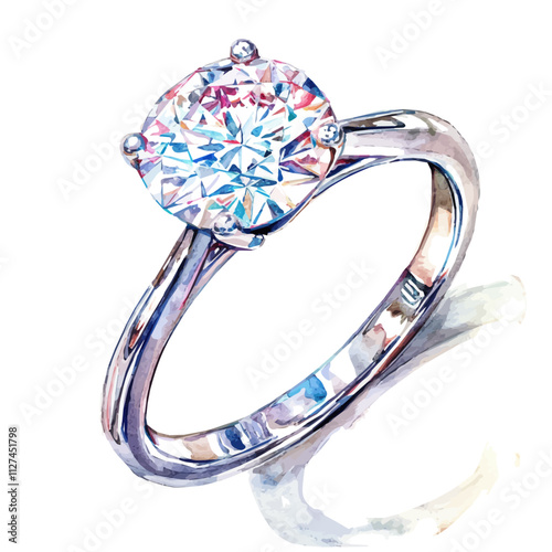 A watercolor of a diamond ring, isolated on a white background. Diamond ring vector.