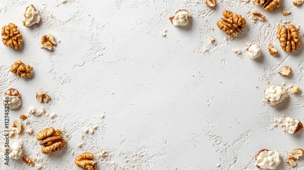 Obraz premium Delicious Walnuts Frame on White Background