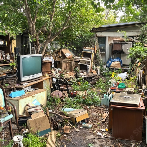 Messy garden, junk overflows