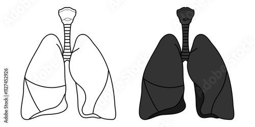 Black and white lungs icon in 2 variants. Vector illustration.
