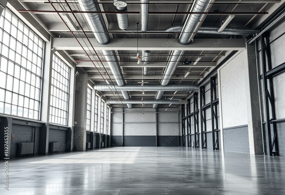 Modern industrial place interior with clean lines and minimalist design Modern industrial place interior with clean lines and minimalist design