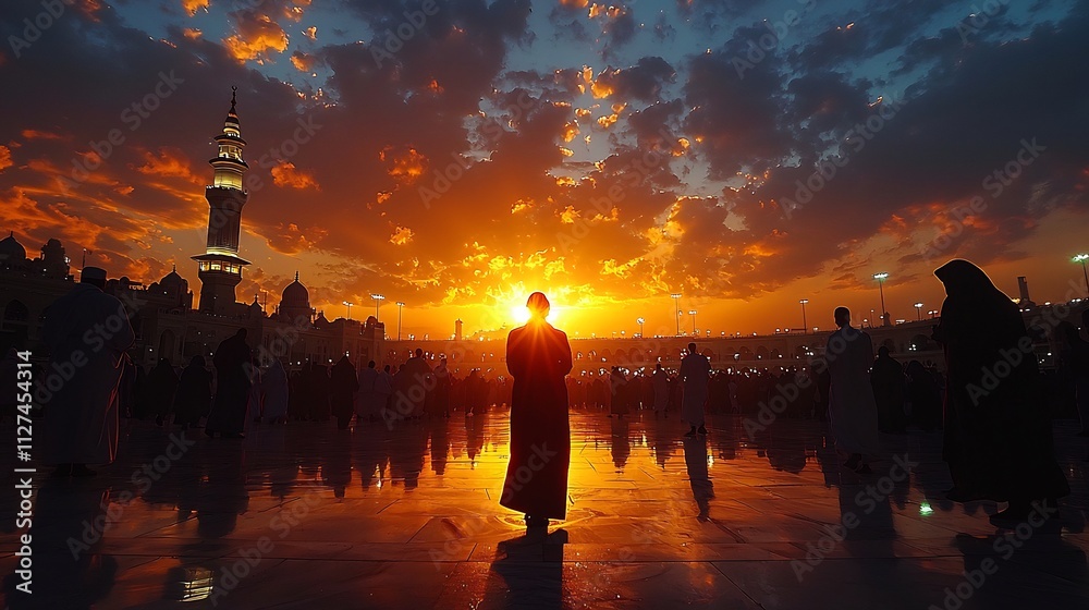 Fototapeta premium A spiritually relaxing view of a of Muslim gathering for prayers