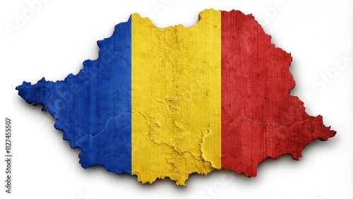 Obraz na plátně Map of Romania with a texture of the Romanian flag on it