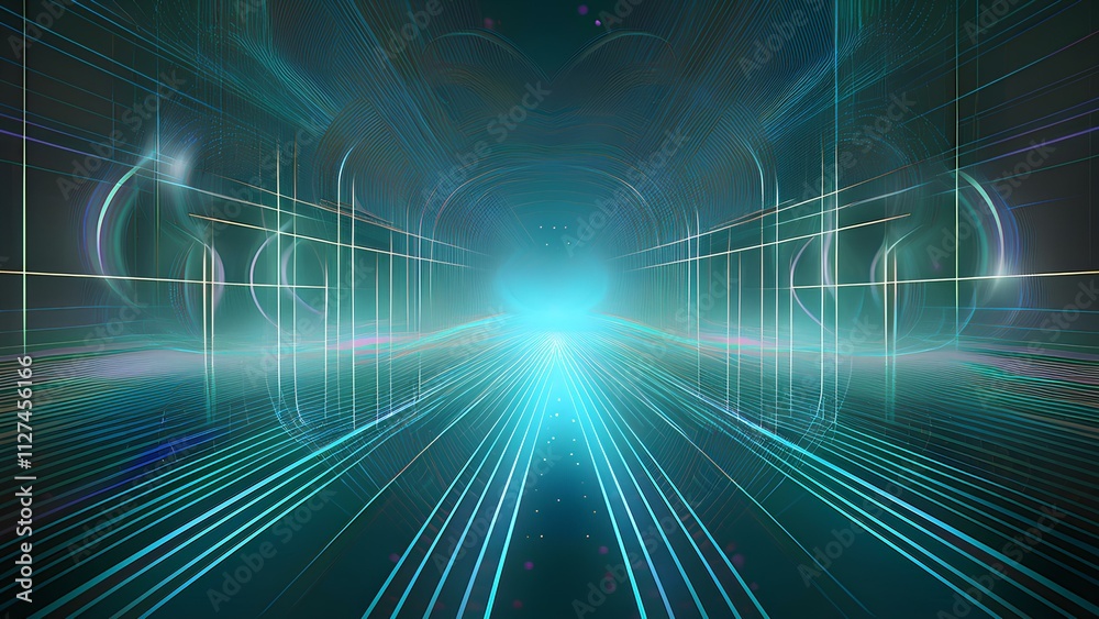 Geometric shapes and smooth lines with light effects. Cyberspace, abstract reality. Geometric shapes and smooth lines with light effects. Cyberspace, abstract reality.