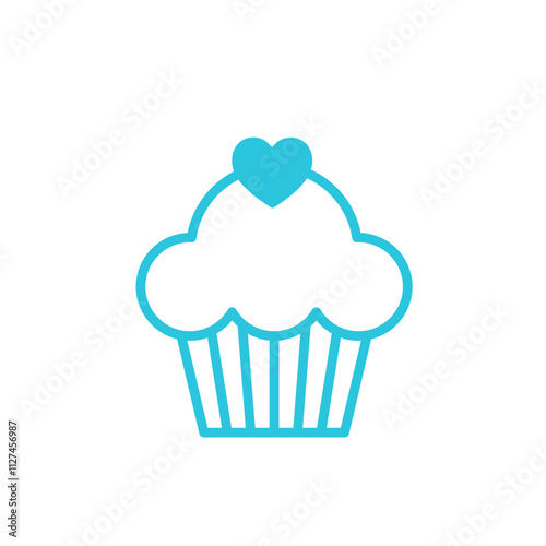Cupcake icon. Isolated on white background. Blue icon set.