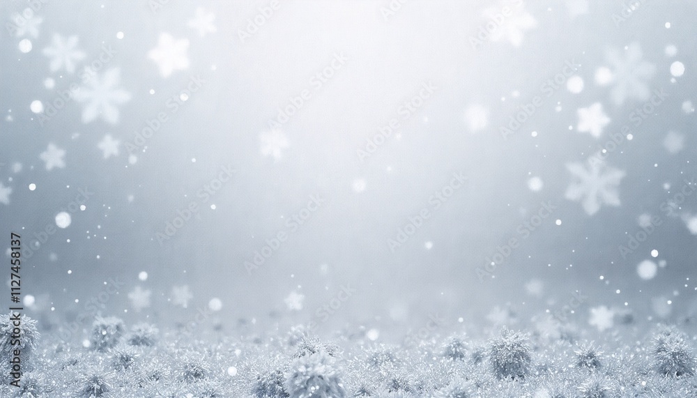 Fototapeta premium Winter background with snowflakes and frosted texture in soft gray tones
