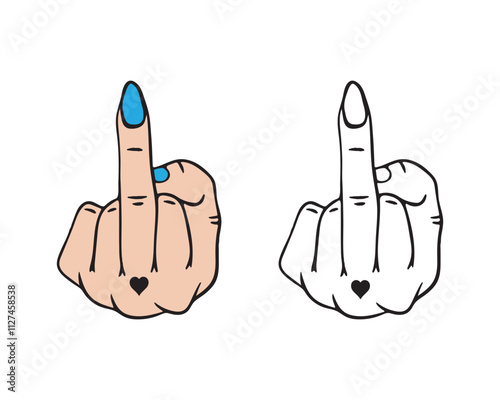 Middle finger up. Female hand. Vector illustration isolated on white background