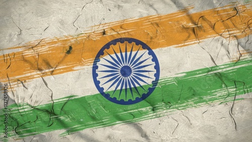 Distressed Indian Flag with Grunge Texture. A textured background featuring the Indian flag in distressed style, showcasing its vibrant orange, white, and green colors with the Ashoka Chakra... photo