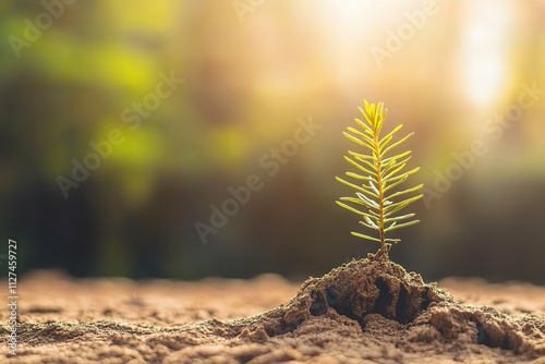 close-up of small plant growing out of crack in dry soil representing resilience in nature