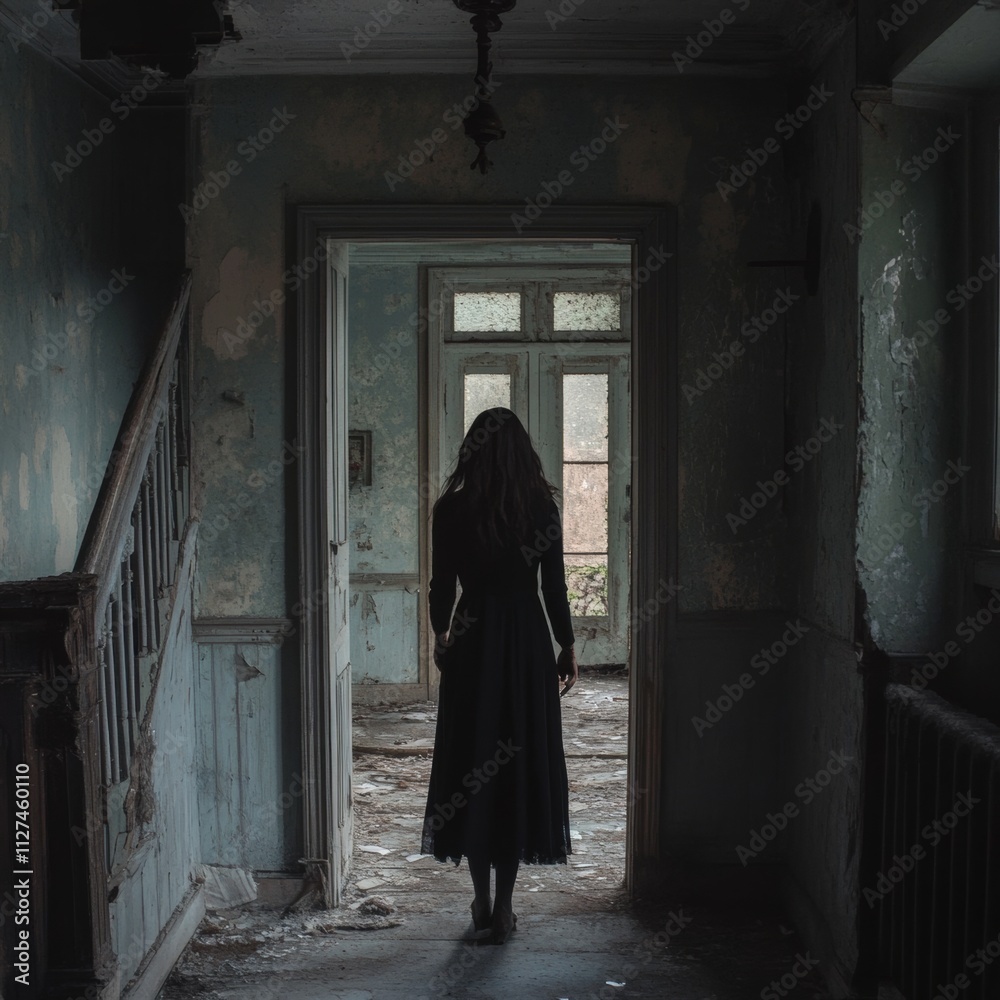 Abandoned dwelling, solitary figure. Abandoned dwelling, solitary figure.