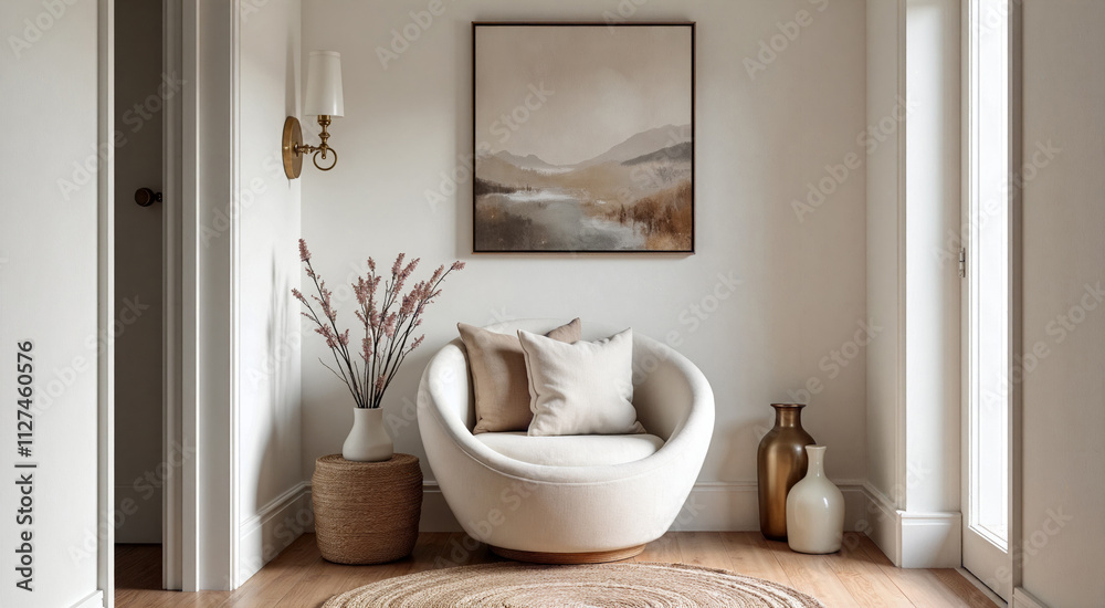 Fototapeta premium Minimalist Cozy Corner with Round Armchair