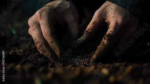 Planting seeds: close-up of hands gardening and nurturing new growth in soil