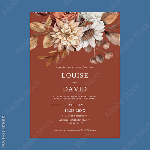 Autumn Watercolor Floral Wedding Invitation