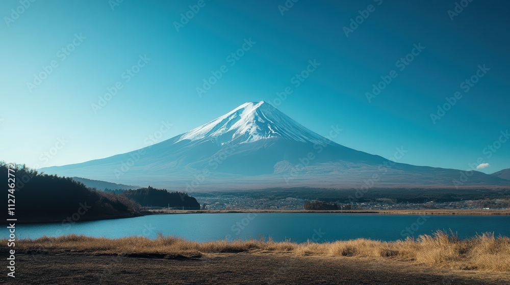 Majestic mountain landscape with tranquil lake and serene atmosphere for nature enthusiasts Majestic mountain landscape with tranquil lake and serene atmosphere for nature enthusiasts