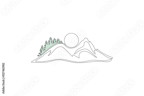 One continuous line drawing of the mountain vector illustration