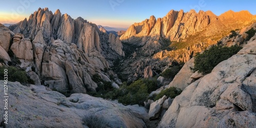 Stunning sunset over rugged mountain peaks