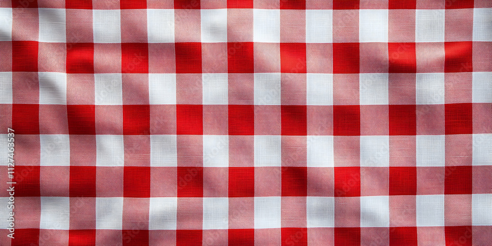 Red and white checkered tablecloth pattern, offering a classic and vibrant fabric design Red and white checkered tablecloth pattern, offering a classic and vibrant fabric design