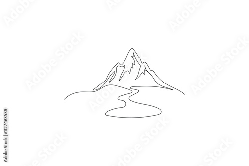 One continuous line drawing of the mountain vector illustration