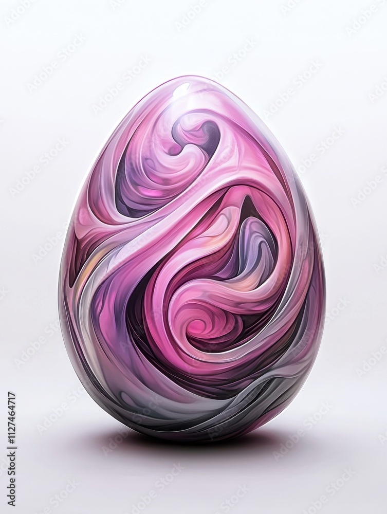 Abstract egg-shaped object with swirling pink, purple, and white patterns on a neutral background, AI Abstract egg-shaped object with swirling pink, purple, and white patterns on a neutral background, AI