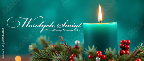 Wesołych Świąt Bożego Narodzenia i Szczęśliwego Nowego Roku - turkusowy baner panorama