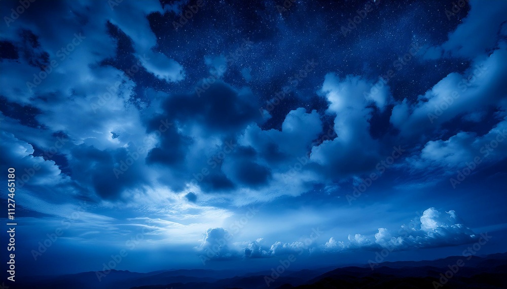 Obraz premium midnight blue cloudscape a stunning nighttime sky in shades of blue with clouds and dark hues