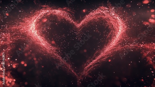 Beautiful heart shape created with sparkling particles in vibrant red shades