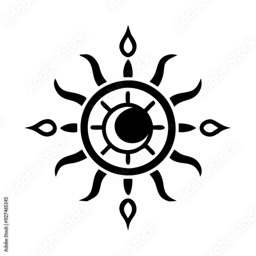 Pagan moon symbol featuring a circular design with sun and crescent