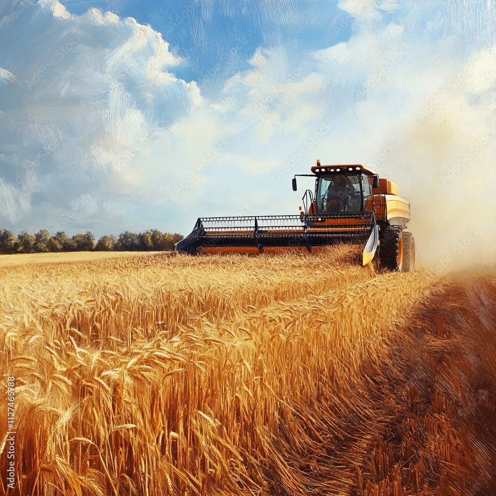 Fototapeta premium Harvest grain on bright, rustic farmland.