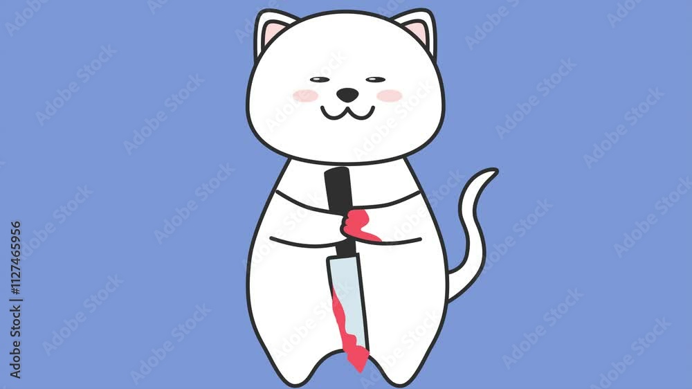 Killer cat with knife and blood. Minimal modern seamless motion design. Abstract loop animation Killer cat with knife and blood. Minimal modern seamless motion design. Abstract loop animation