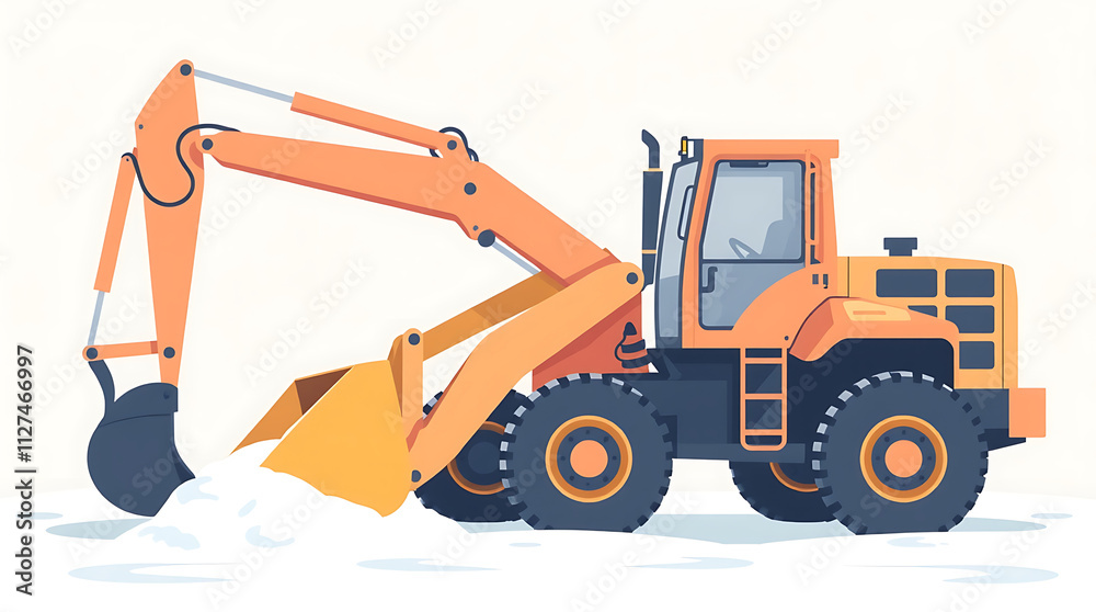 Orange Excavator Clearing Snow Orange Excavator Clearing Snow