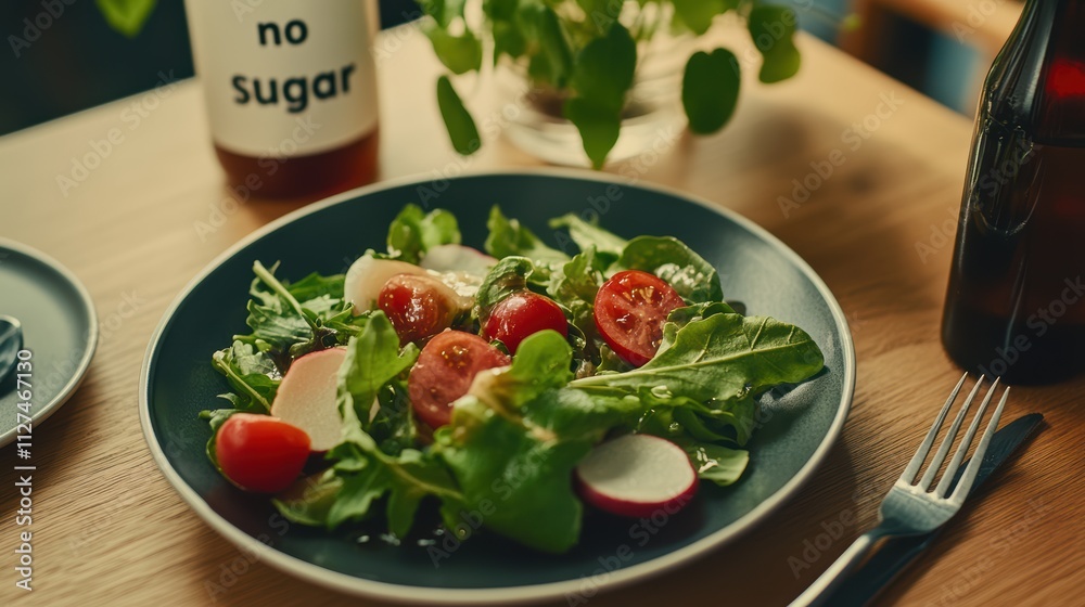 Fresh healthy lunch plate with no sugar dressing for healthy eating and wellness Fresh healthy lunch plate with no sugar dressing for healthy eating and wellness