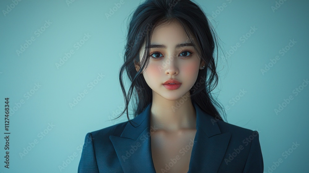 Stunning Portrait of a Young Woman in a Blue Blazer