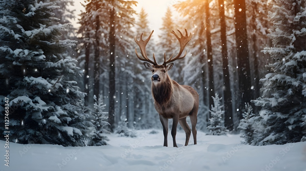 deer in winter forest deer in winter forest