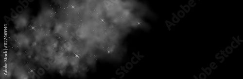 Fantastic magical smoke with glowing particles, stardust, and glittering stars, creating a colorful, ethereal fog. Vector illustration with vibrant, multicolored steam and vapor.