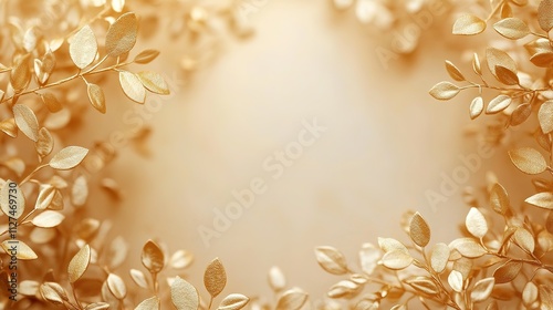 elegant golden ring of small leaves forming circular pattern on neutral background representing eco-harmony