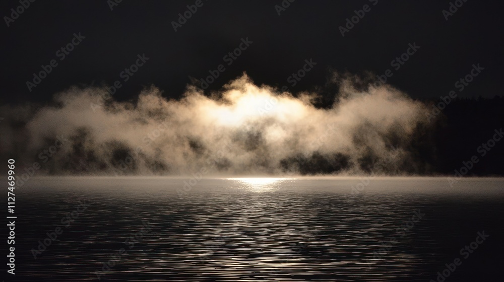Serene lake at dawn with mist rising from the water. Serene lake at dawn with mist rising from the water.