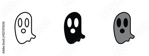 Set of 3 "Ghost" icons with 1 line, 1 silhouette n 1 colored icon with an unexpanded vector icon inside - Ghost icon simple ghostly figure Halloween mystery or supernatural themes horror content