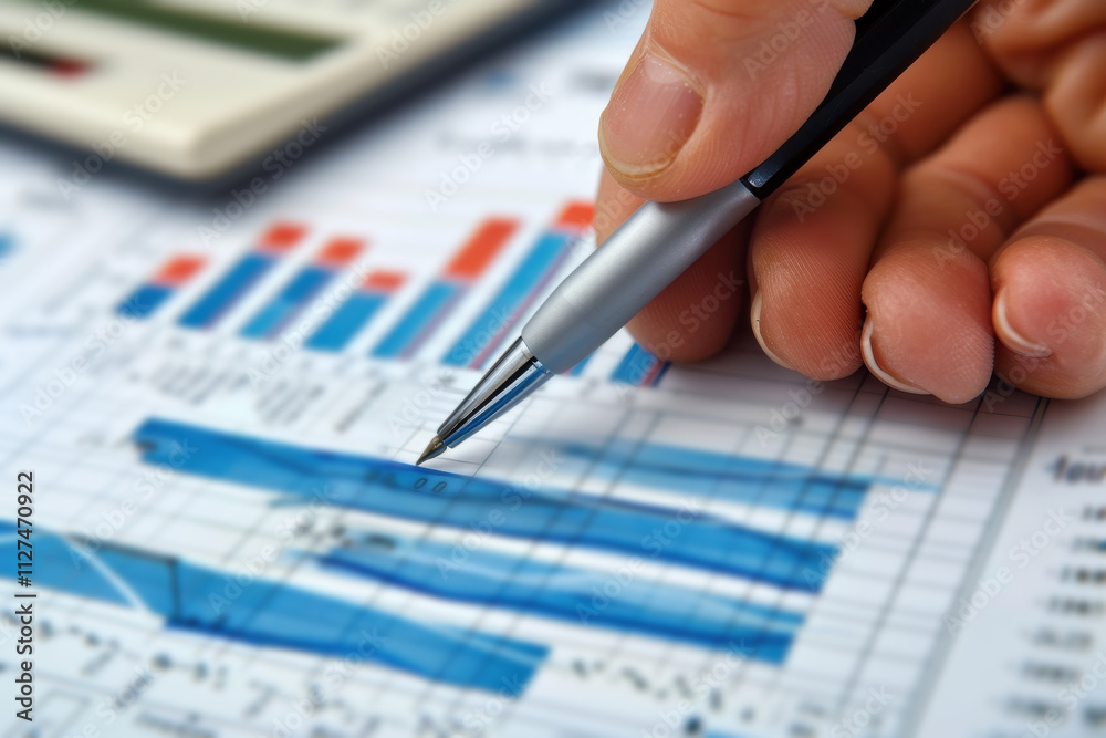 Checking business solutions, A man holding a pen with his hand. Checking business solutions, A man holding a pen with his hand.