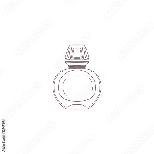 Vector contour illustration with a perfume icon in a vintage glass bottle on a white background